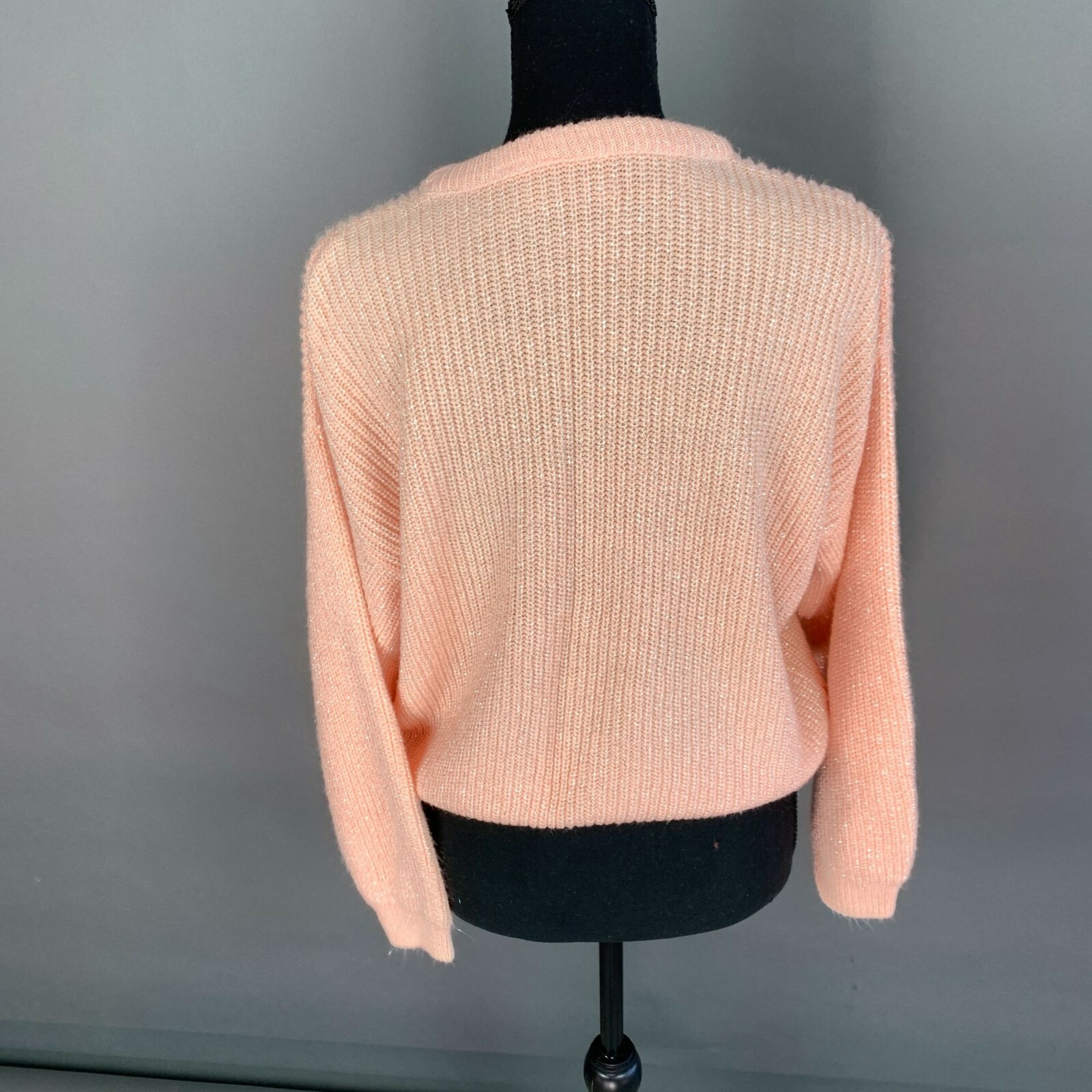 Vintage Spring Seasons Peach Pink Silver Metallic Long Sleeve Sweater Size Small