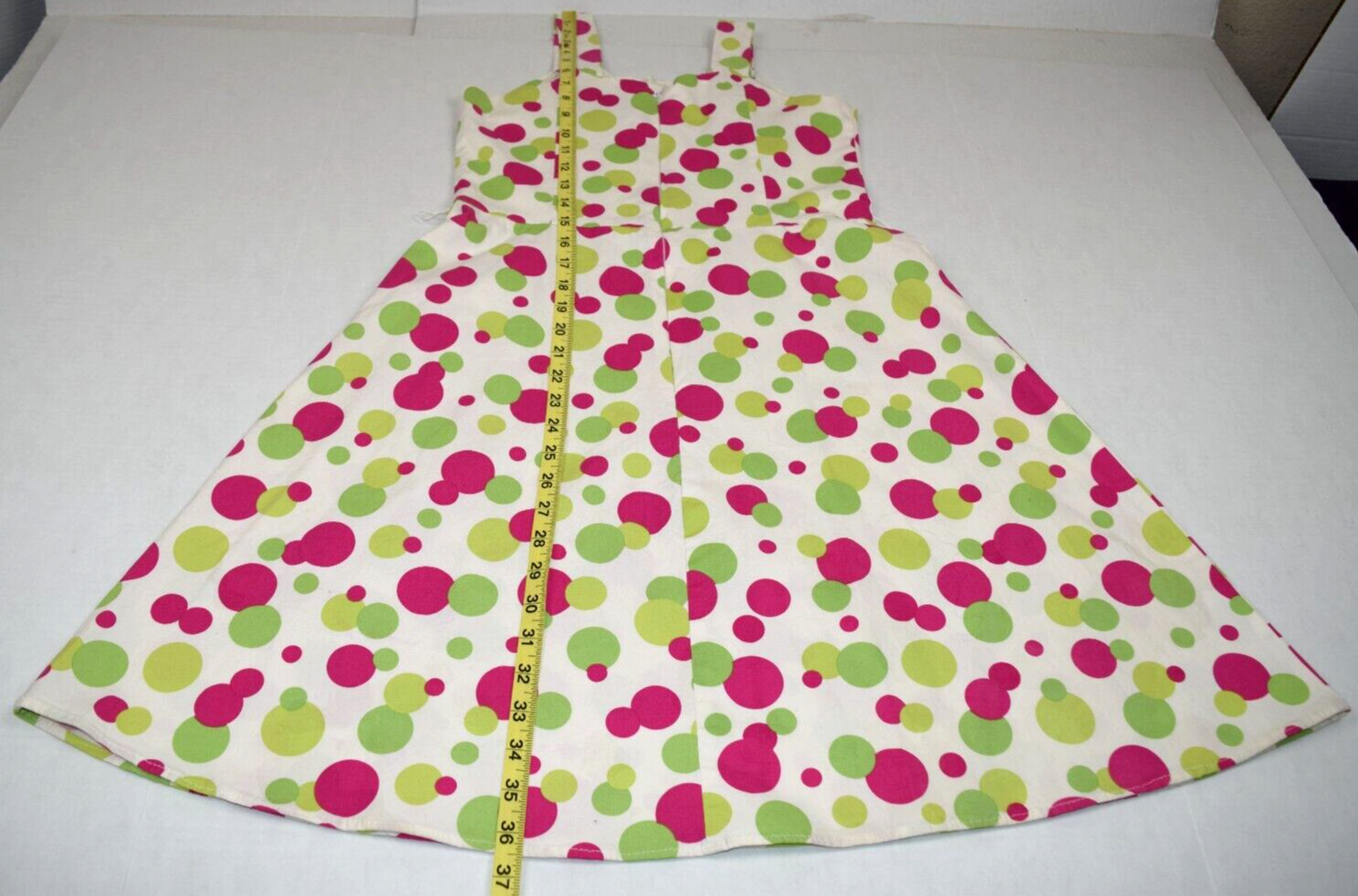 VTG Dress Jessica Howard S/M 80s Pink Green Circle Kaleidoscope Adjusted Straps