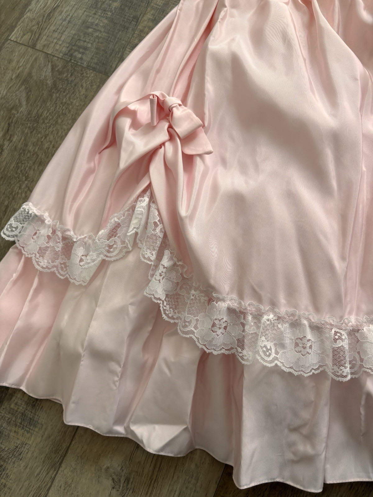 VTG 80s Roberta California Pink Satin Lace Cottagecore Dress Prairie Princess