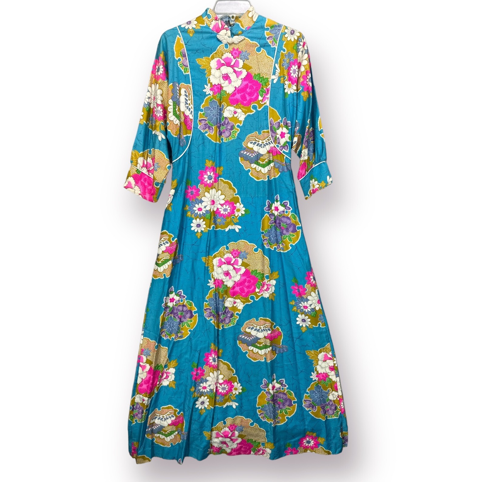 Alice of California 60s MCM Colorful Island Floral Long Maxi Dress VTG Hawaiian