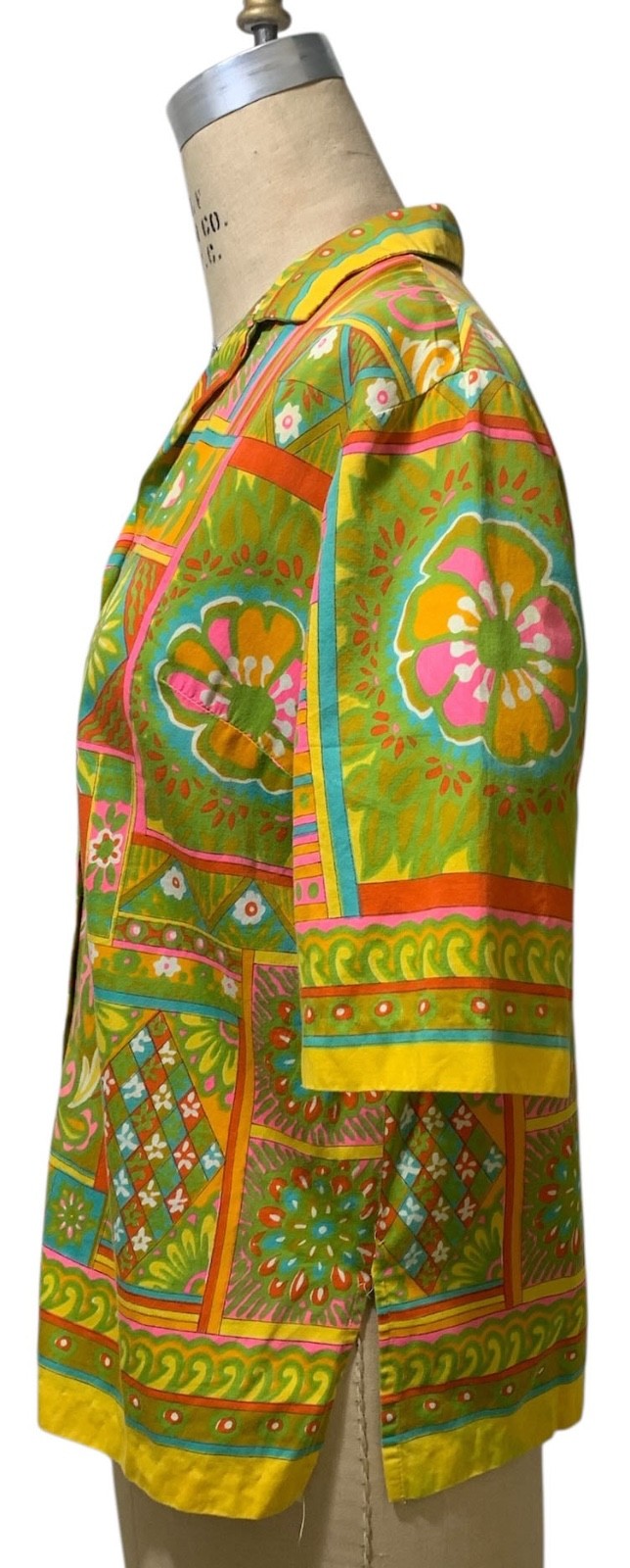 ALEX COLMAN Vintage 60s/70s Women’s Psychedelic Print Cotton Blouse Shirt – Sz L