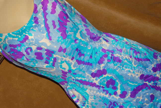 Elizabeth STEWART – Blue – Abstract Color Spatter – 1 pc SWIMSUIT sz 14 *VTG
