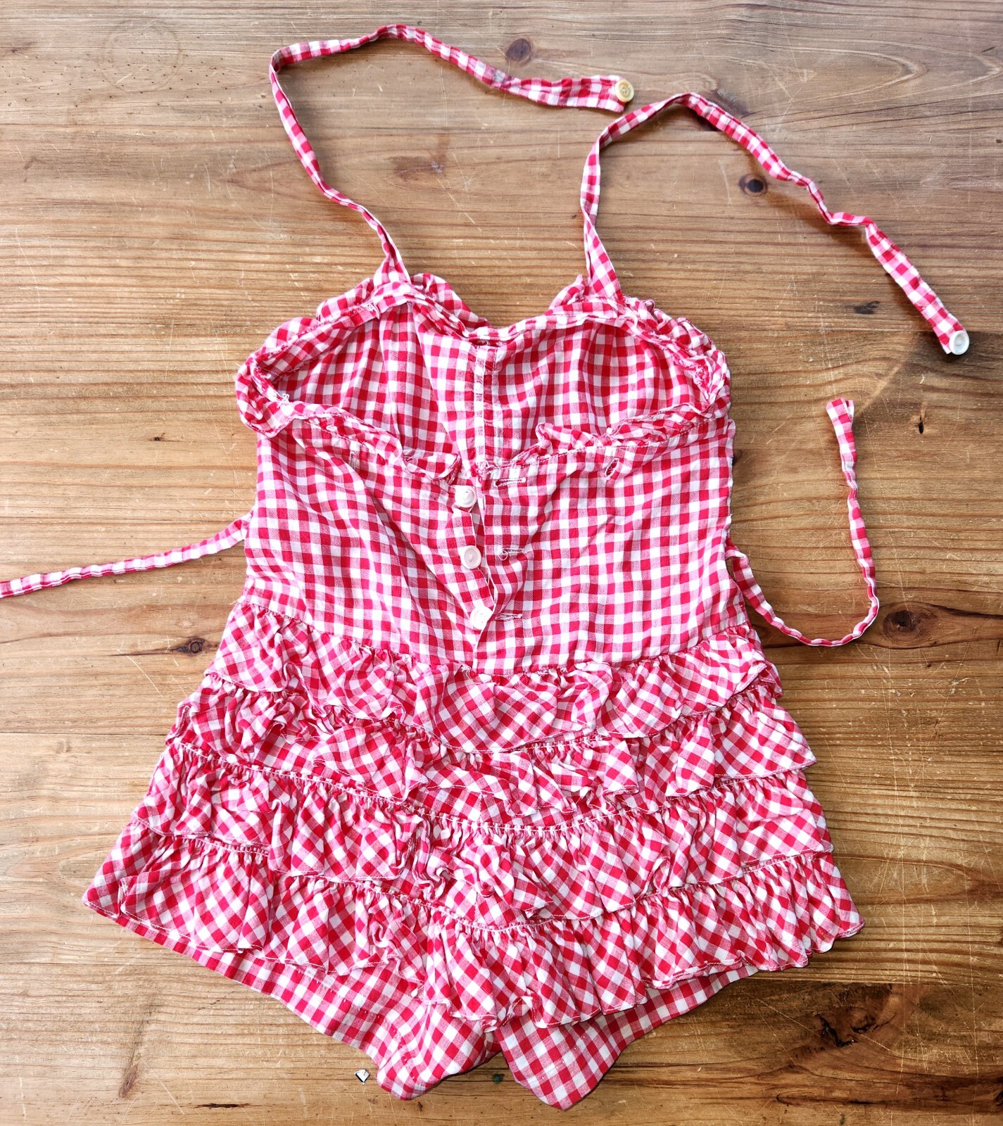 SALE! Vintage 1960s Red & White Gingham Check Ruffle Romper XXXS XXS XS GIRL