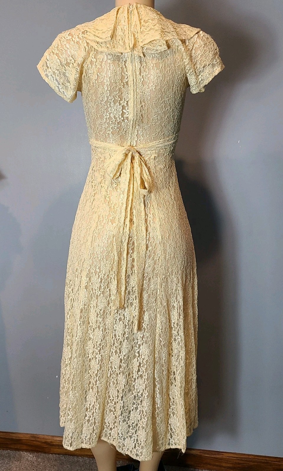 Dawn Joy 90s Butter Yellow Lace Midi Dress Bridal Fairy Ren Faire Grunge Floral