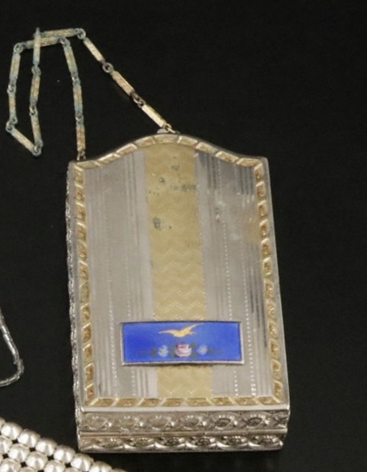 Vintage D. F Briggs Signed Enamel Makeup Purse & Antique Rhinestone Necklaces