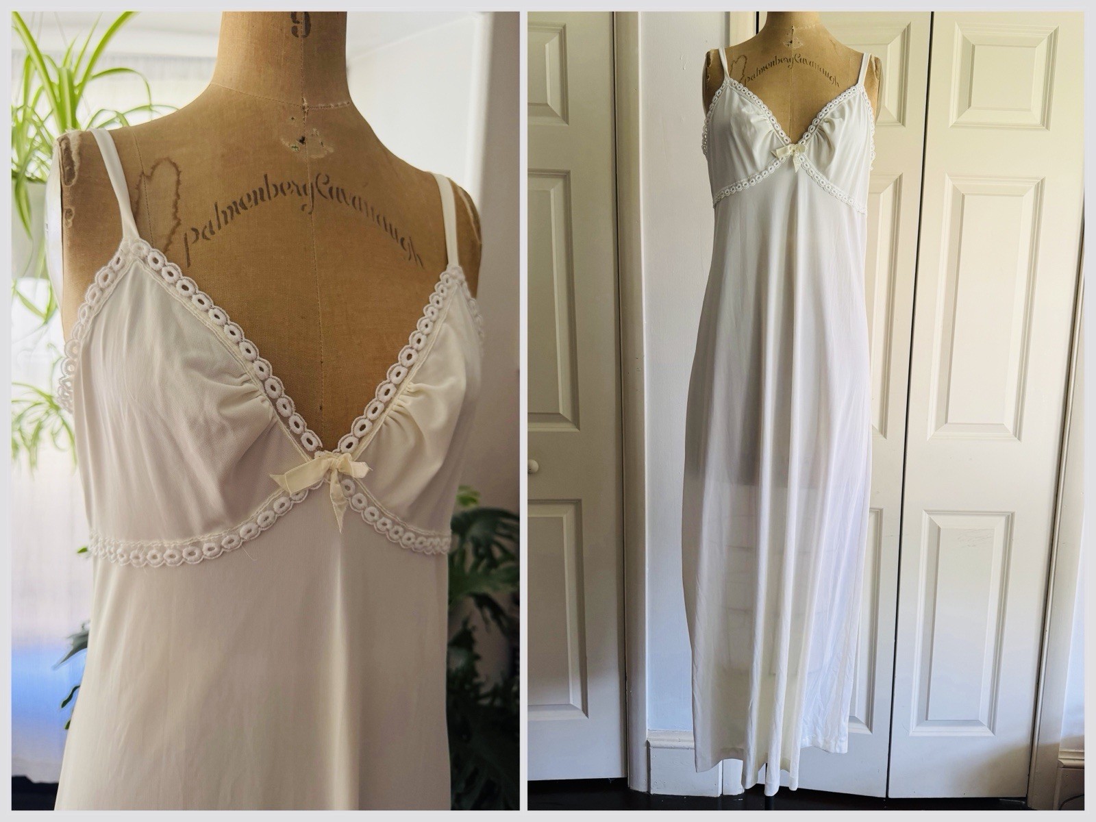 VTG 60’s Bonwit Teller Cream Nylon Maxi Gown Slip Dress Palest Butter Yellow S/M