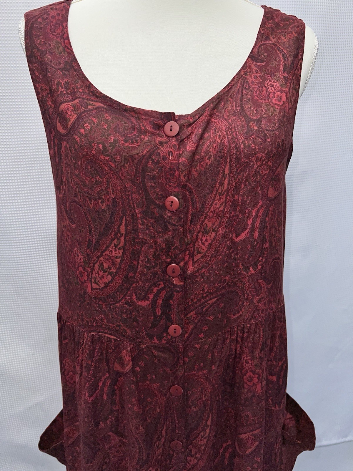 Vintage April Cornell for Cornell Trading Maroon Paisley Maxi Sleeveless q58