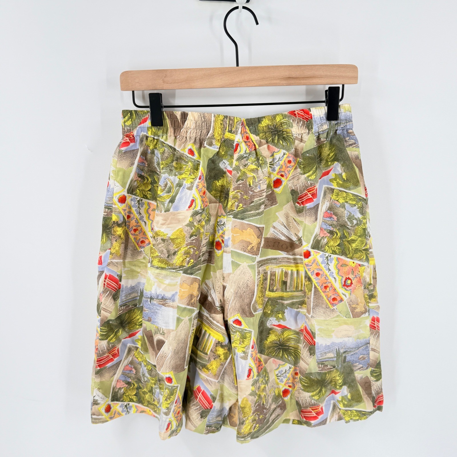 Vintage Dana Buchman Silk Shorts 12 Scenic Print High Rise Travel Artsy Coastal