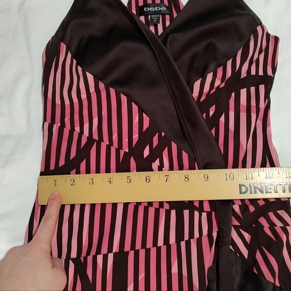 Y2K Bebe Brown Pink Silk Handkerchief Hem T-Back Party Dress Medium
