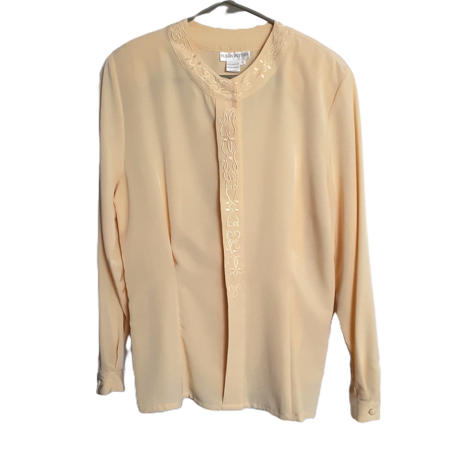 VTG 70’s Susan Hutton Button-up Size 10 Light Yellow Long Sleeve Round Neck