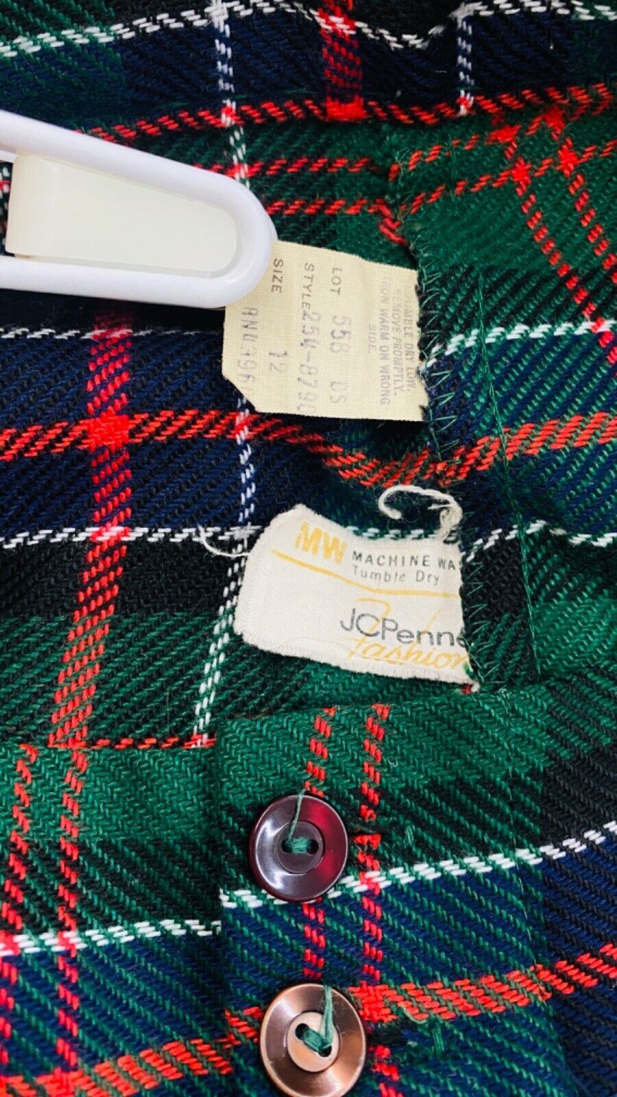 Vintage 1970s green plaid pants, wide leg red bell bottom high waist slacks