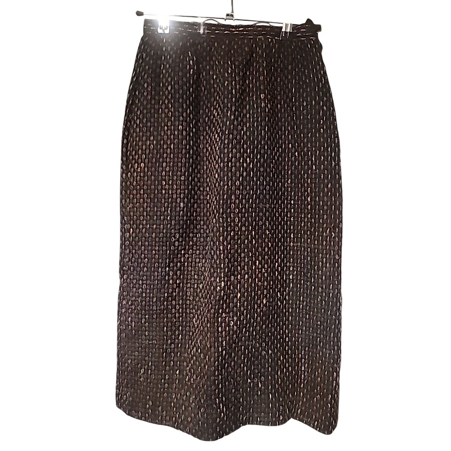 Vintage Metallic Textured Midi Pencil Skirt Copper Gold High Waist Front Slit
