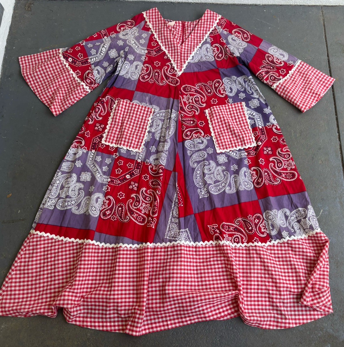 VTG 60s Bonwit Teller HIPPIE Boho Handkerchief Patchwork OVERSIZED Dress.
