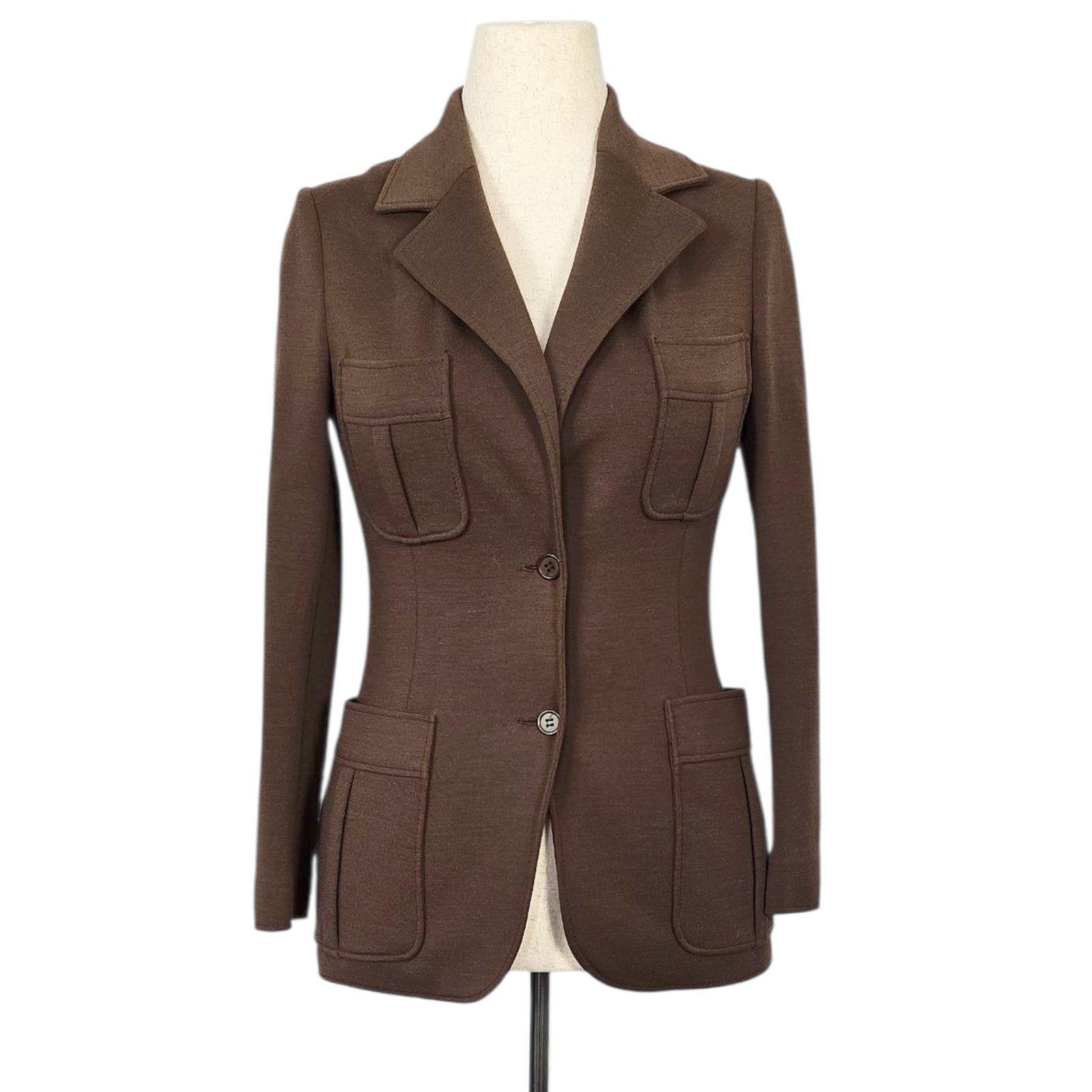 1970s Vintage Jacket 70s Blazer ILGWU Pocket Brown Small Fitted Tailored Act III