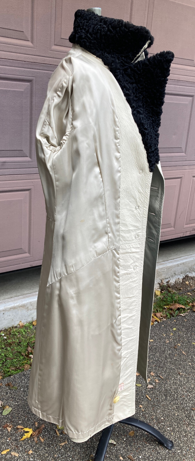Leda Spain Gropper leather coat long curly fur vintage imperfect cream sz 12