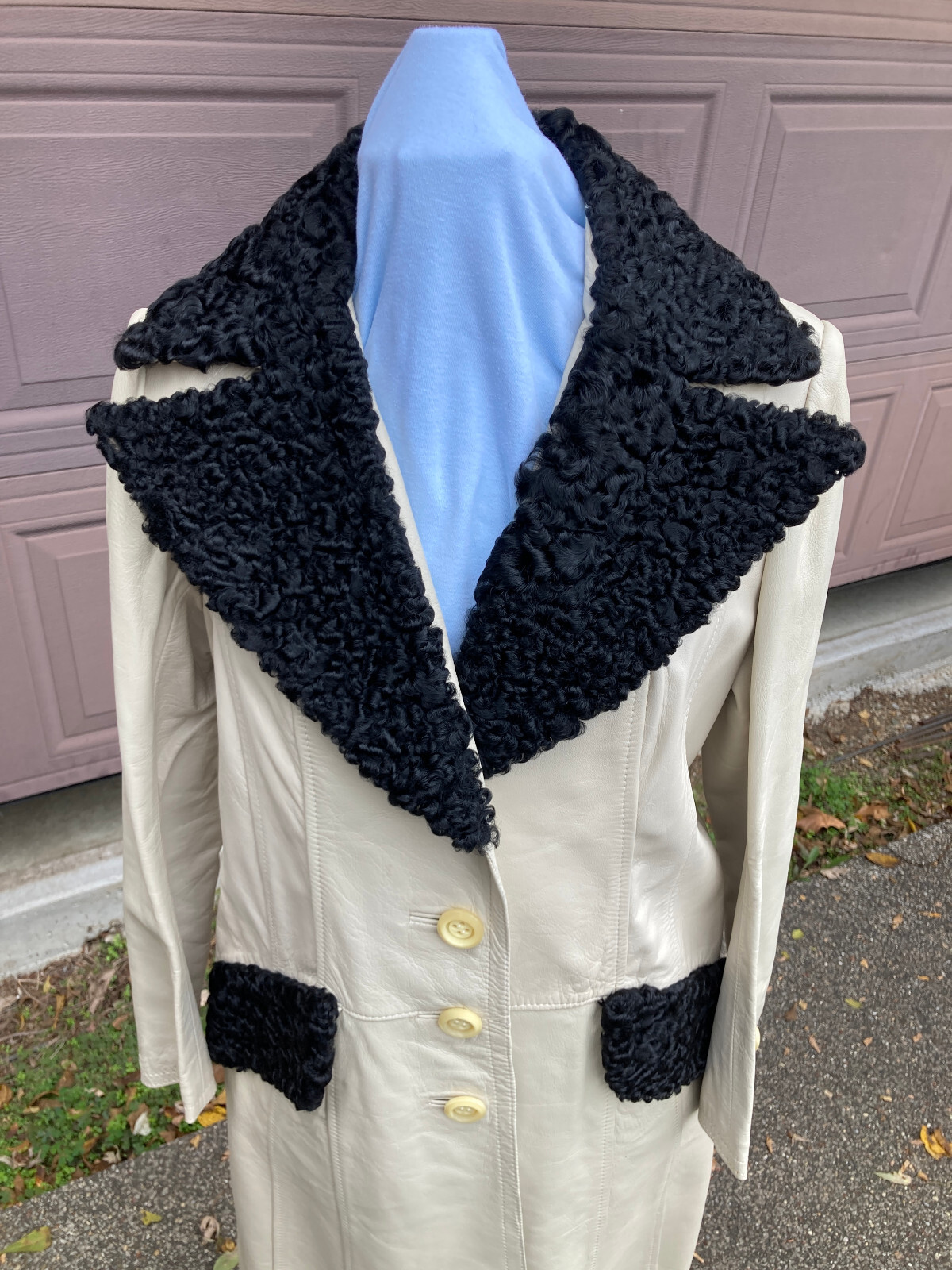 Leda Spain Gropper leather coat long curly fur vintage imperfect cream sz 12