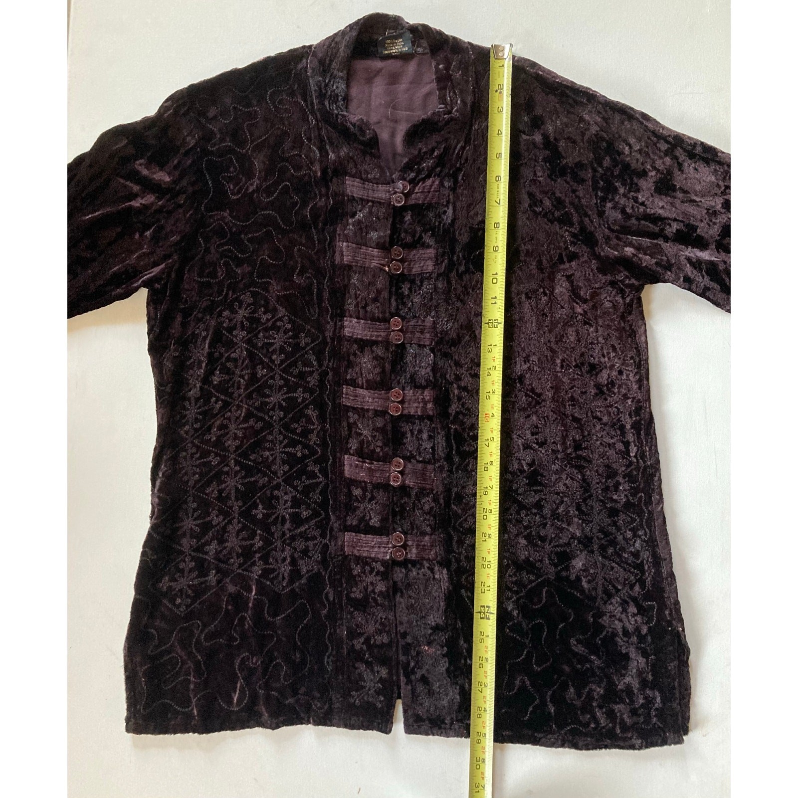 Vintage Boho Crushed Velvet Embroidered Jacket 100% Rayon Made in India Sz L