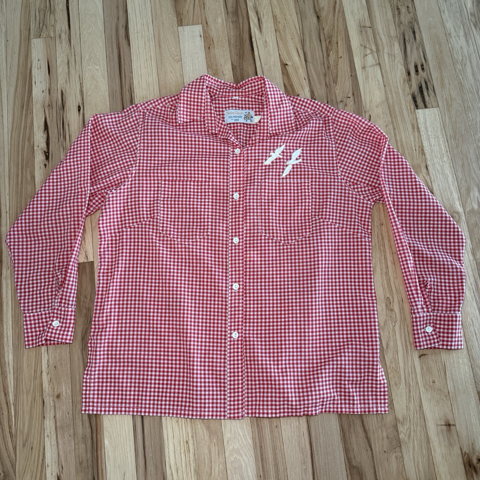 Vintage Helen Cerda Bird Embroidered Gingham Button Up Collared Shirt – 16