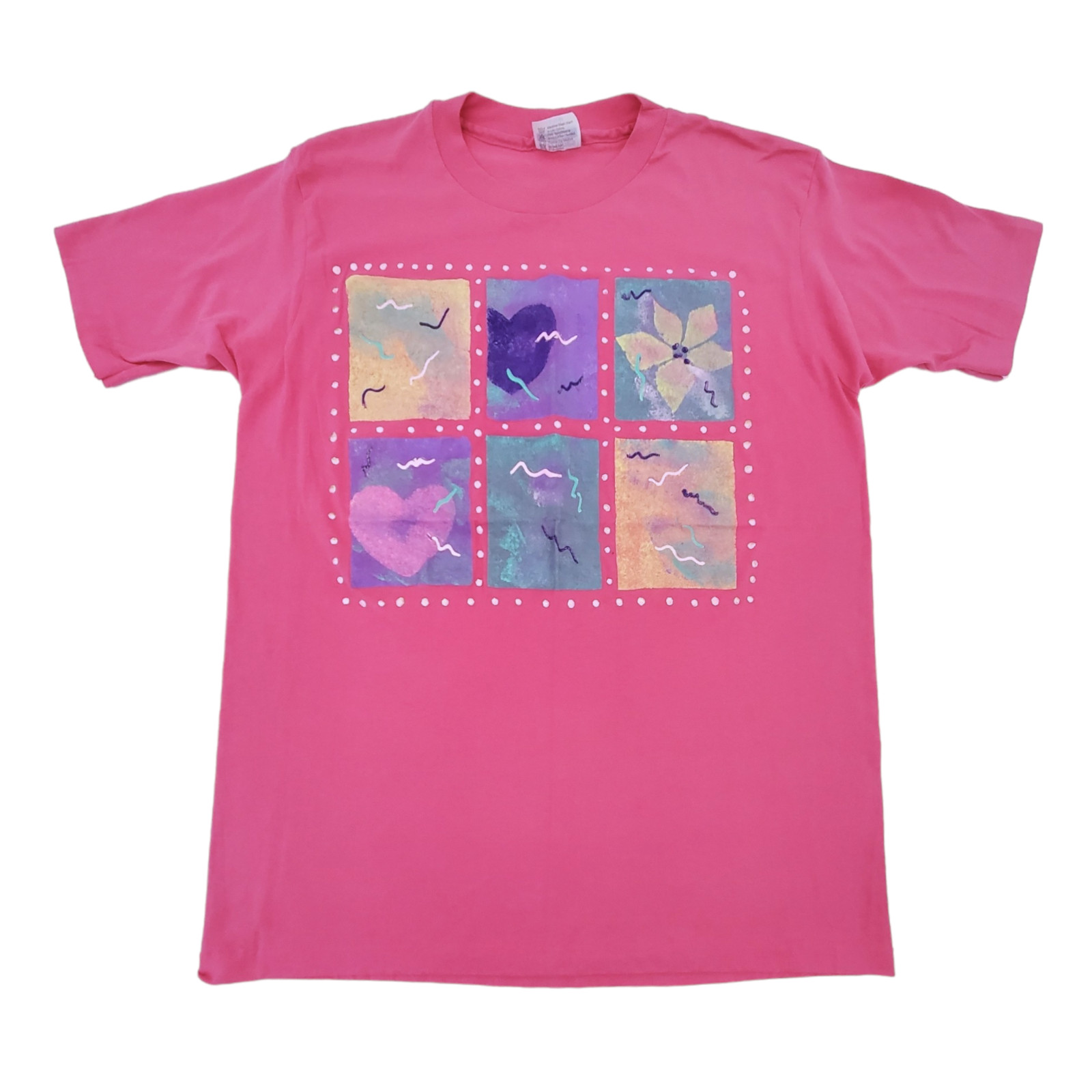 Vintage 80s T-Shirt Hanes Single Stitch Pink Hand-painted Tee Size L Made in USA