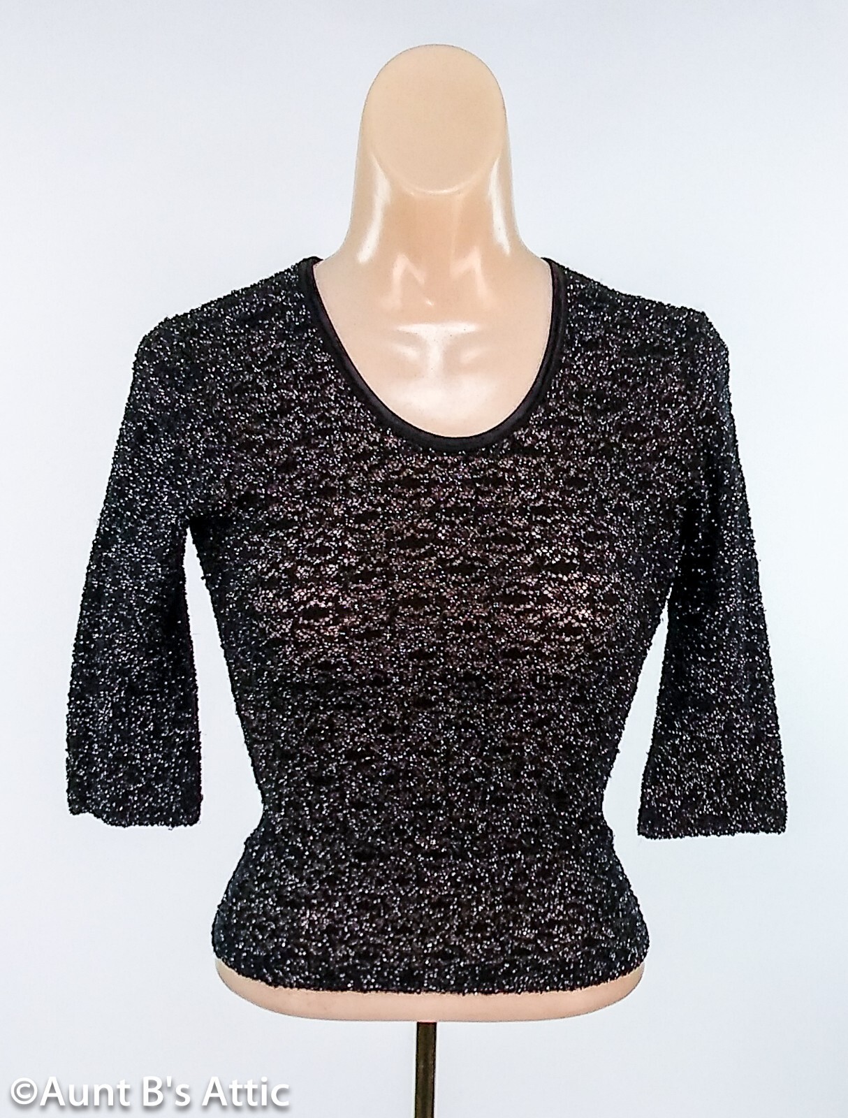 Holiday/Special Occasion Vintage 80’s Black/Silver Stretch Sparkle Knit Top XS/S