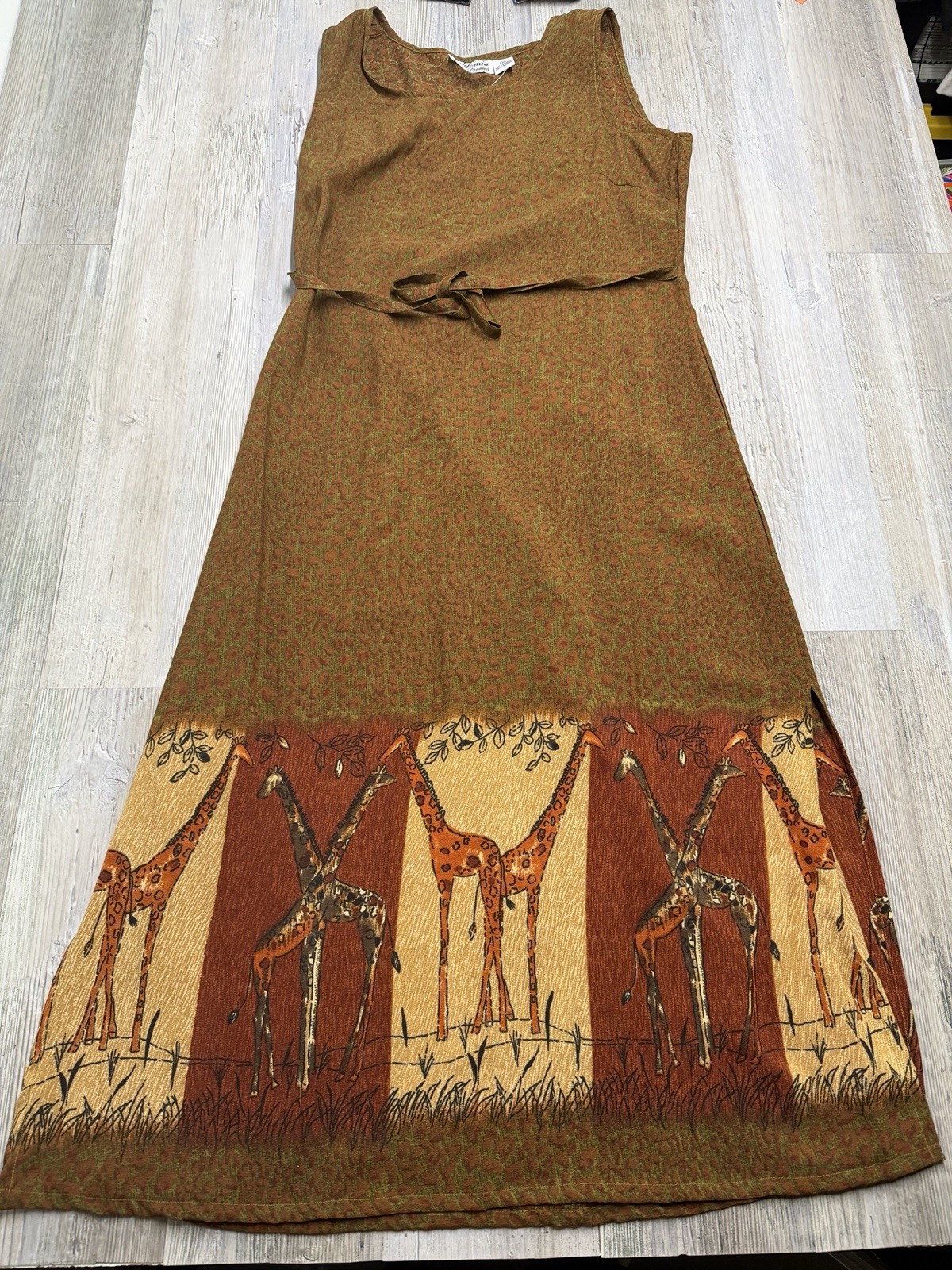 Vintage 90s Giraffe Border Print Safari Sleeveless Maxi Dress California Dreams