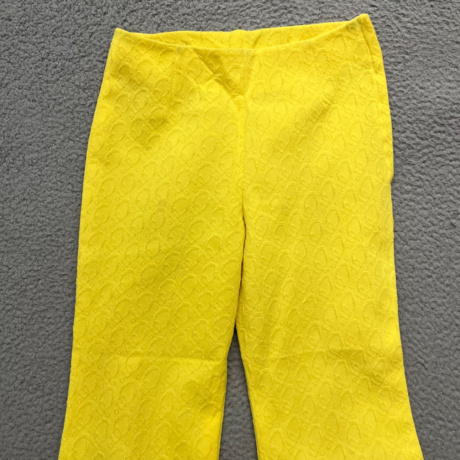 60’s Leisure Pant Set Womens S Yellow Geometric Textured Dacron Polyester 70’s
