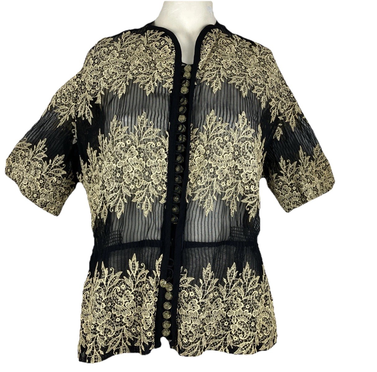 L XL Vintage 1930s 40s Mesh Lace Overlay Lingerie 30s Blouse Peplum