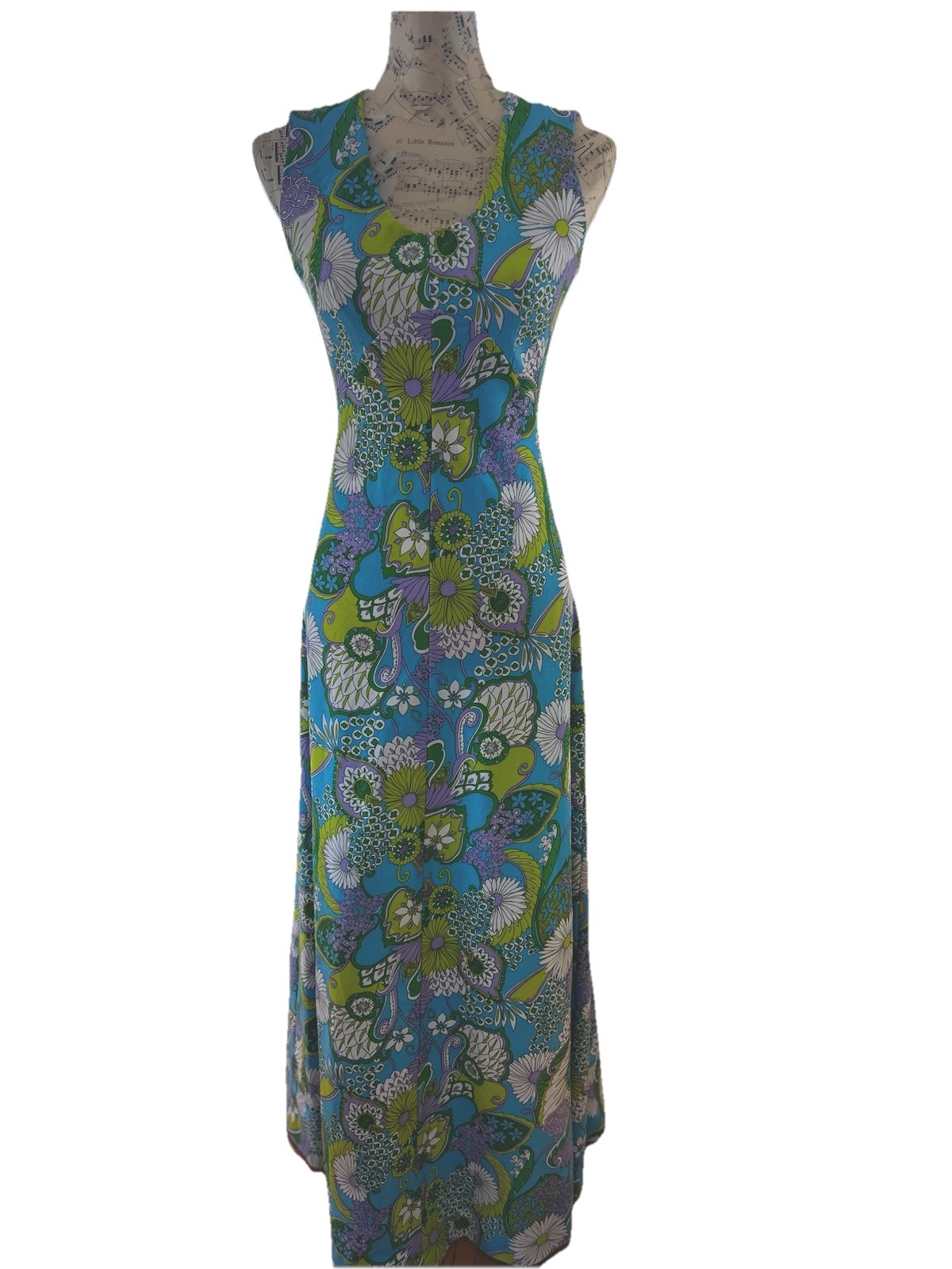Vintage Maxi Dress 1960s 1970s Hippie Mod Bright Flower Power Floral Womens Sz S
