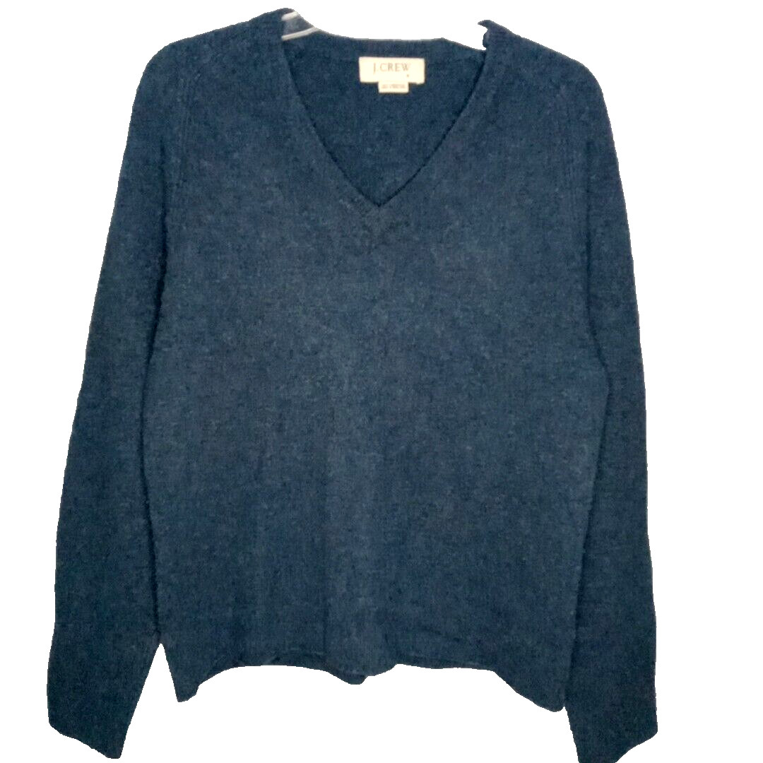 Vintage J Crew Sweater 100% Lambs Wool Womens Sz M Blue V-Neck Pullover Warm