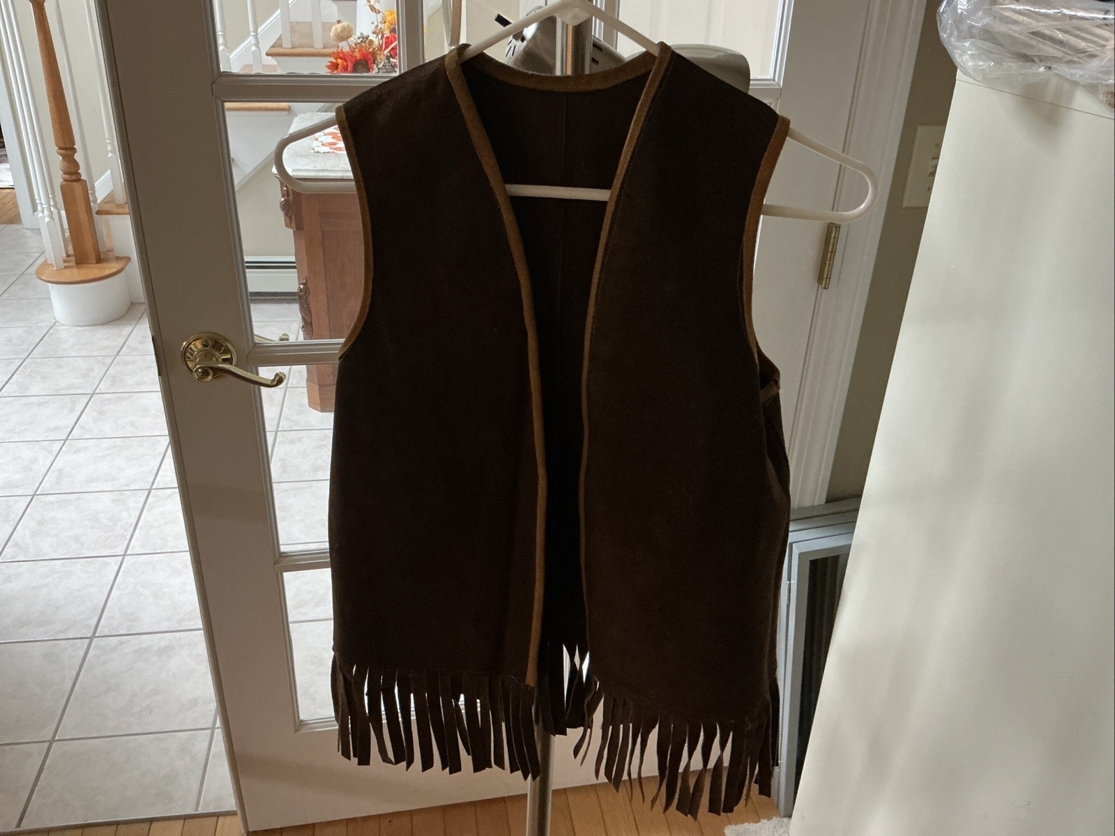 Vintage 1970s Leather Suede Fringe Hippie Vest; No Brand No Size; Looks W SM