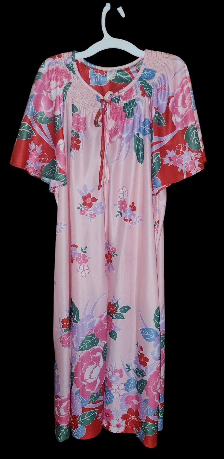 Vintage Muumuu Style Nightgown Dress Pink Floral Polyester Size 38/40 1/2 Zipper