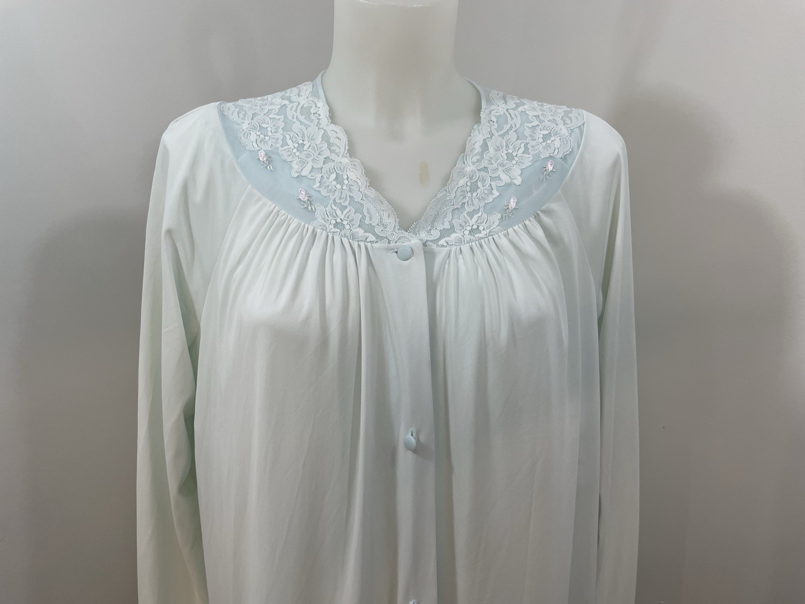 VTG ShadowLine 2 Pc Robe & Long Lingerie Nightgown Set Lt Blue Size M