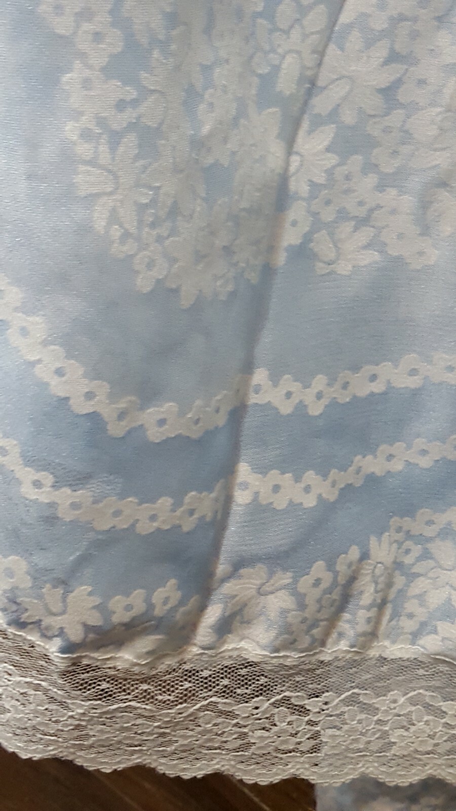 ARIEL Venus Barsa Robe & Nightgown S Blue White Floral Long Lace Trim Vintage