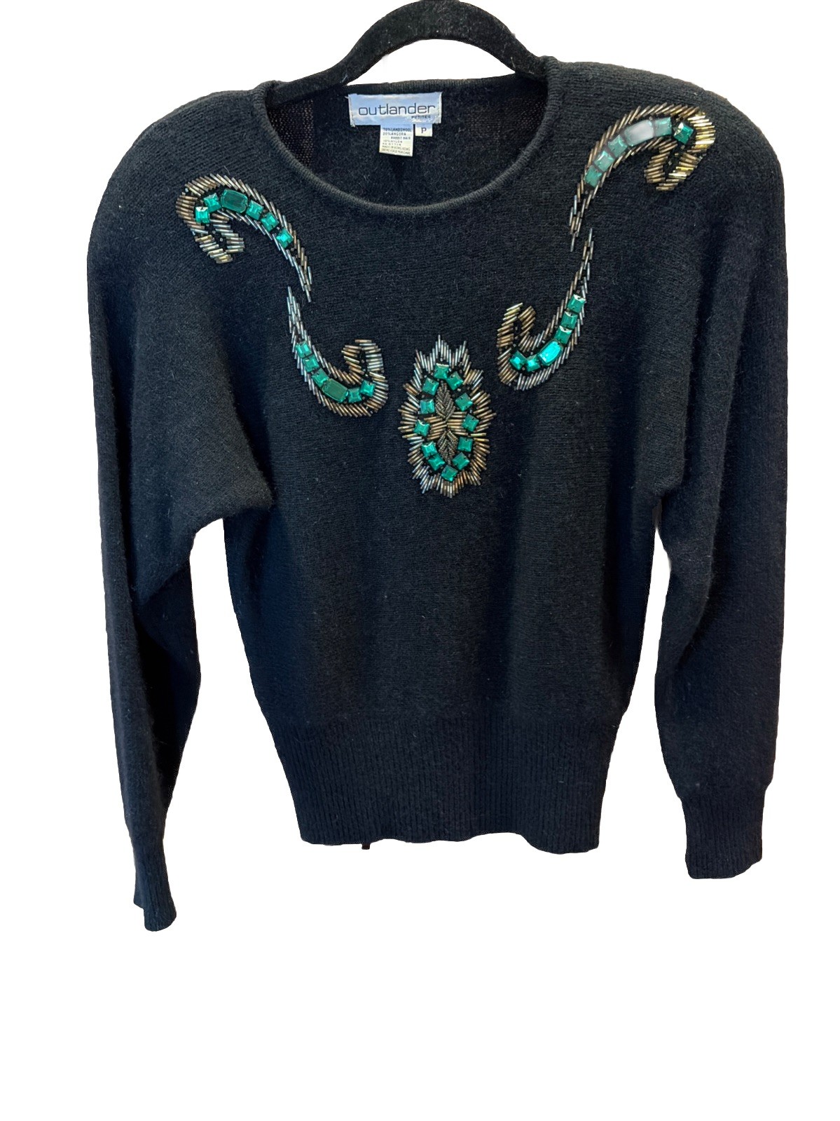 Vintage 80s Black 70% Lambswool 20% Angora Rabbit Hair 10% Nylon Sweater Size PS