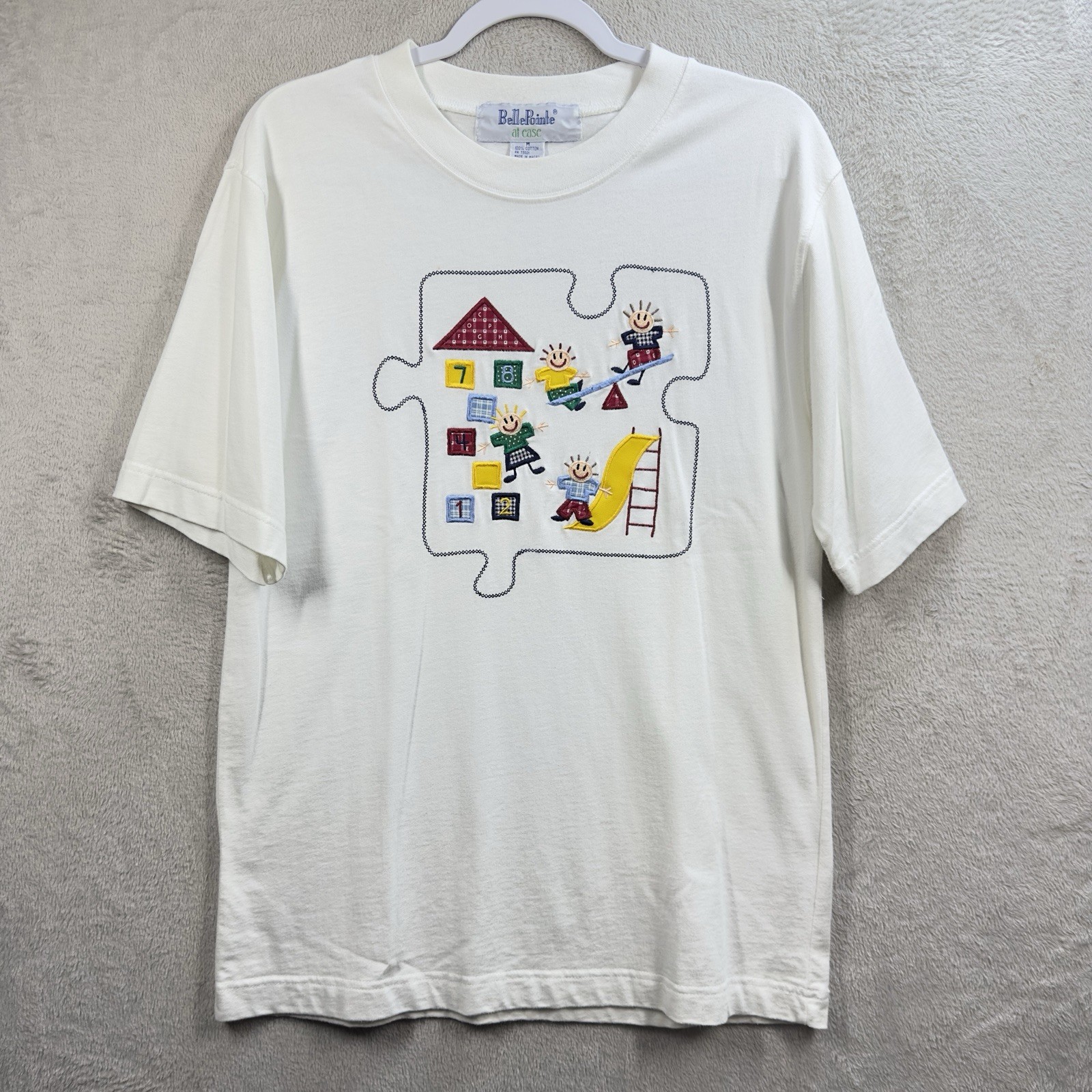 Belle Pointe At Ease Embroidered Tshirt Size M Teacher Puzzle Plsyground School