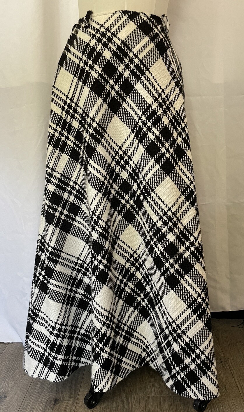 1970s Dandelion Sportswear Woven Plaid Black And White Maxi Skirt