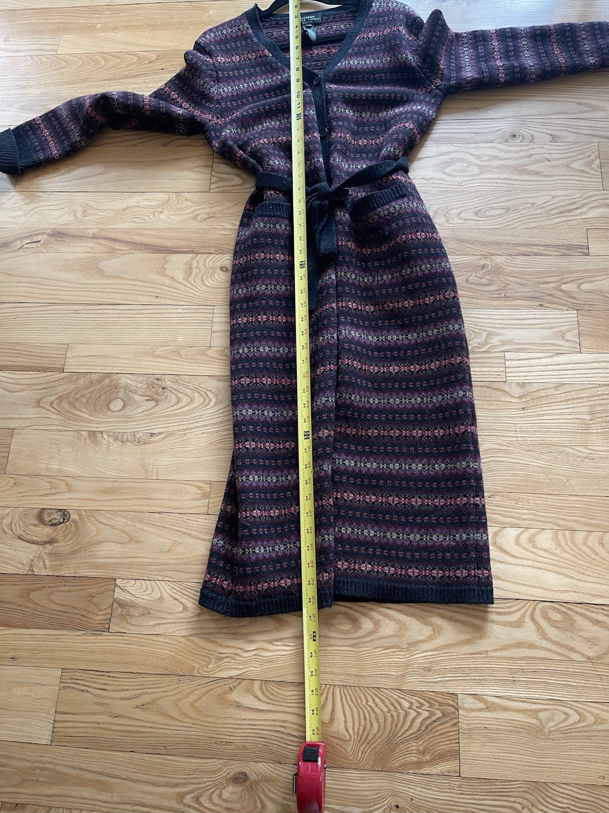 Vintage Ralph Lauren Lambswool Fair Isle Long Cardigan Sweater Coat Size PM