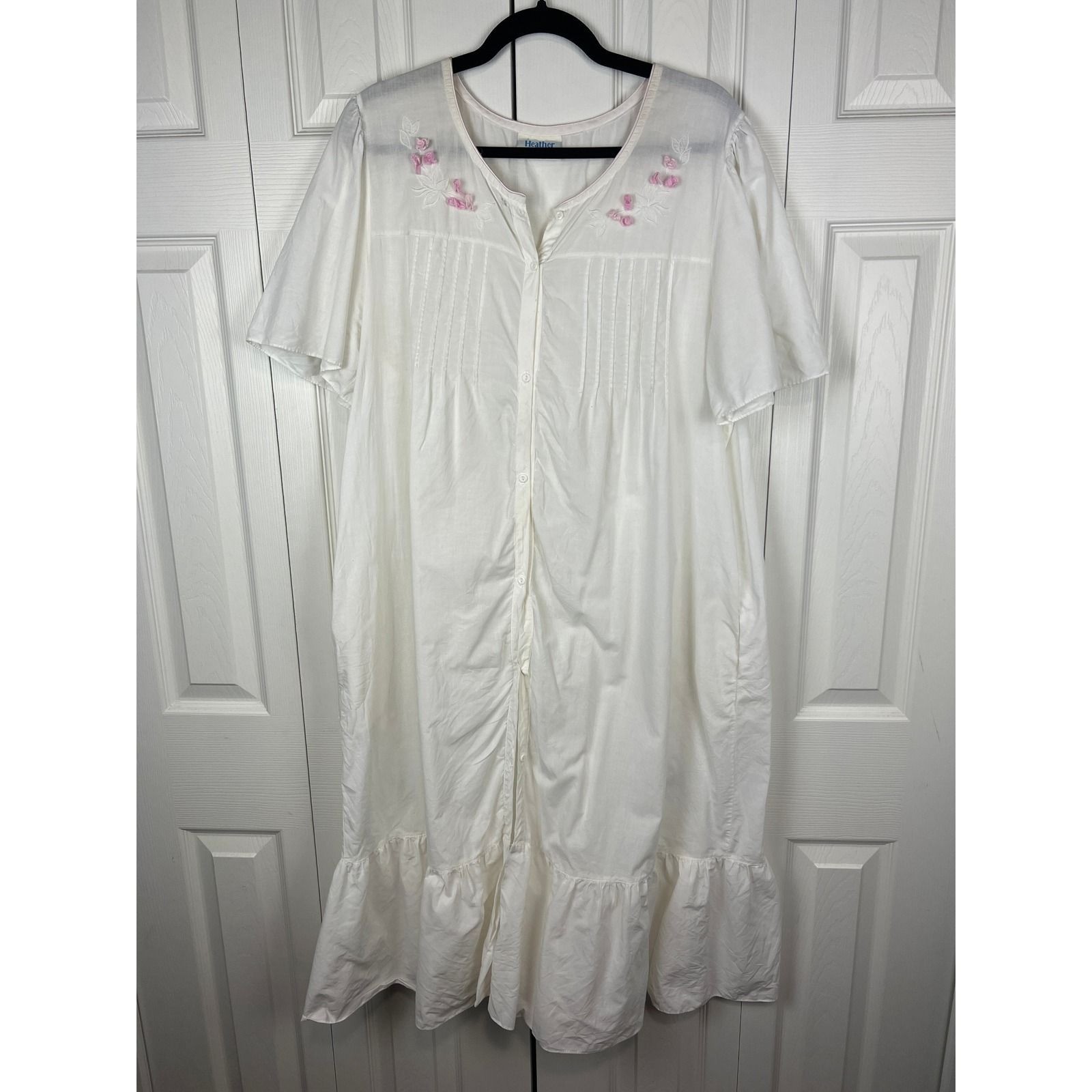 Heather Lane Nightgown House Coat Cottagecore Boho Vintage White Cotton L XL