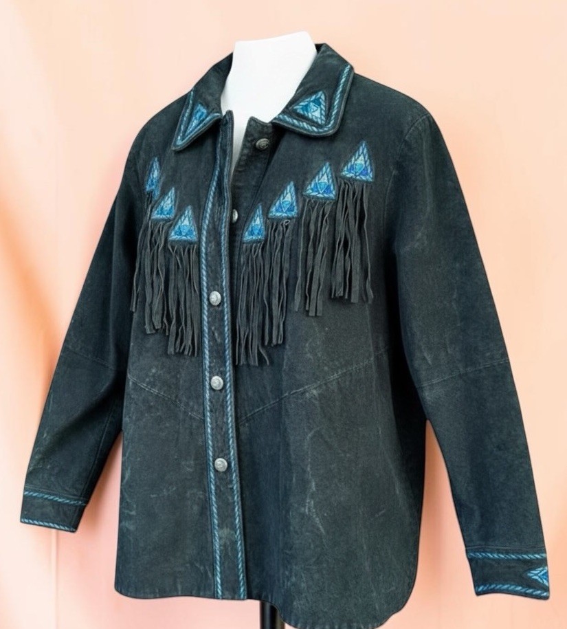 Vintage 80s Bob Mackie leather Fringe Jacket Western Jacket Med Cowgirl Rodeo