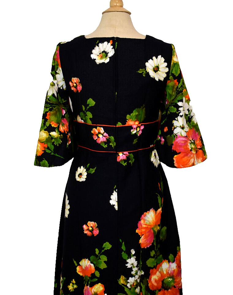 Vtg 60-70s Alice California Vibrant Floral Print Long Maxi Dress S-M LN