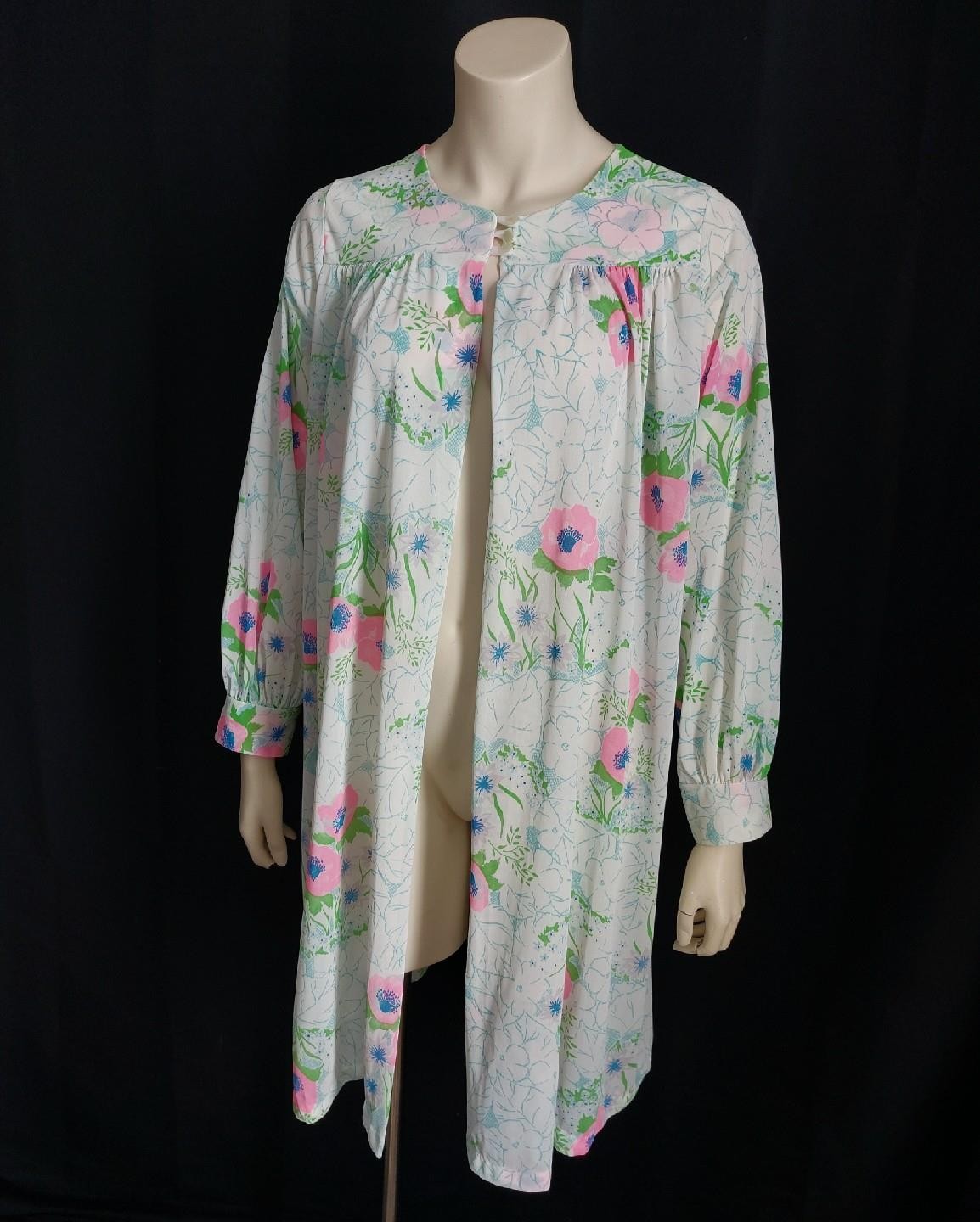 SNOWDON Vintage 1960s FLORAL PRINT NYLON Mini DRESSING GOWN LINGERIE ROBE S