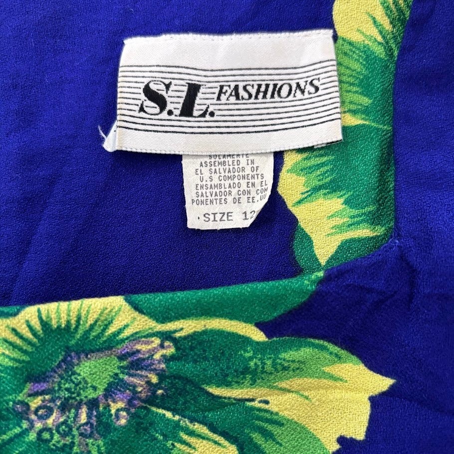 S.L. Fashions KENTUCKY DERBY Shift Dress Blue Green Sleeveless Vintage Boho Chic