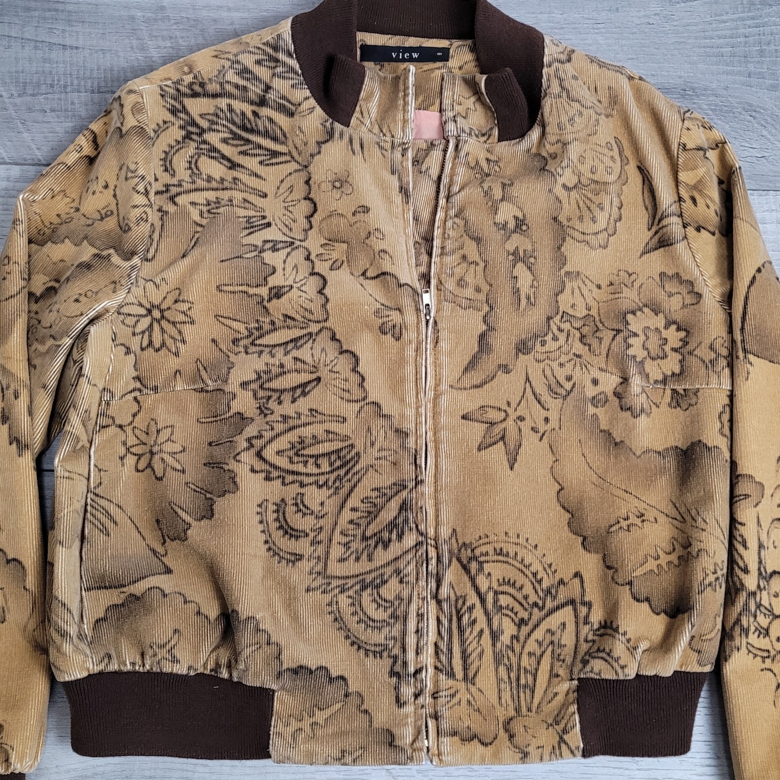 🧥Vintage View Jacket Women’s 8 Brown Floral Corduroy Bomber Full Zip YK2 Boho