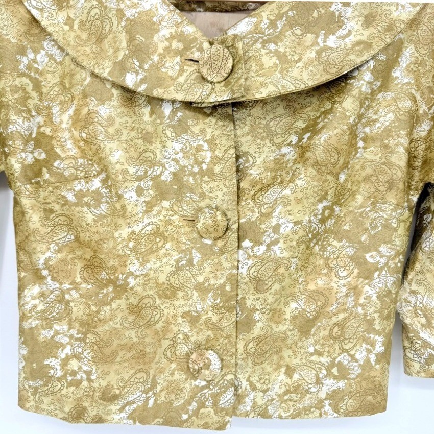 VTG Mara by Romay Gold Paisley Brocade Crop Jacket Portrait Collar Regency 50s