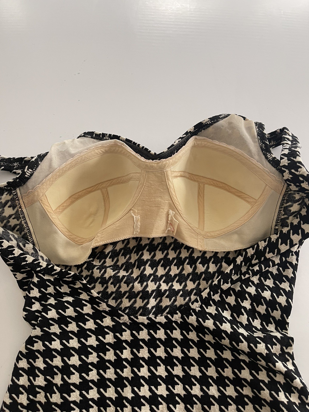 Vintage One Piece Jantzen Swimsuit Houndstooth Check Knit W Bullet Bra 12/34