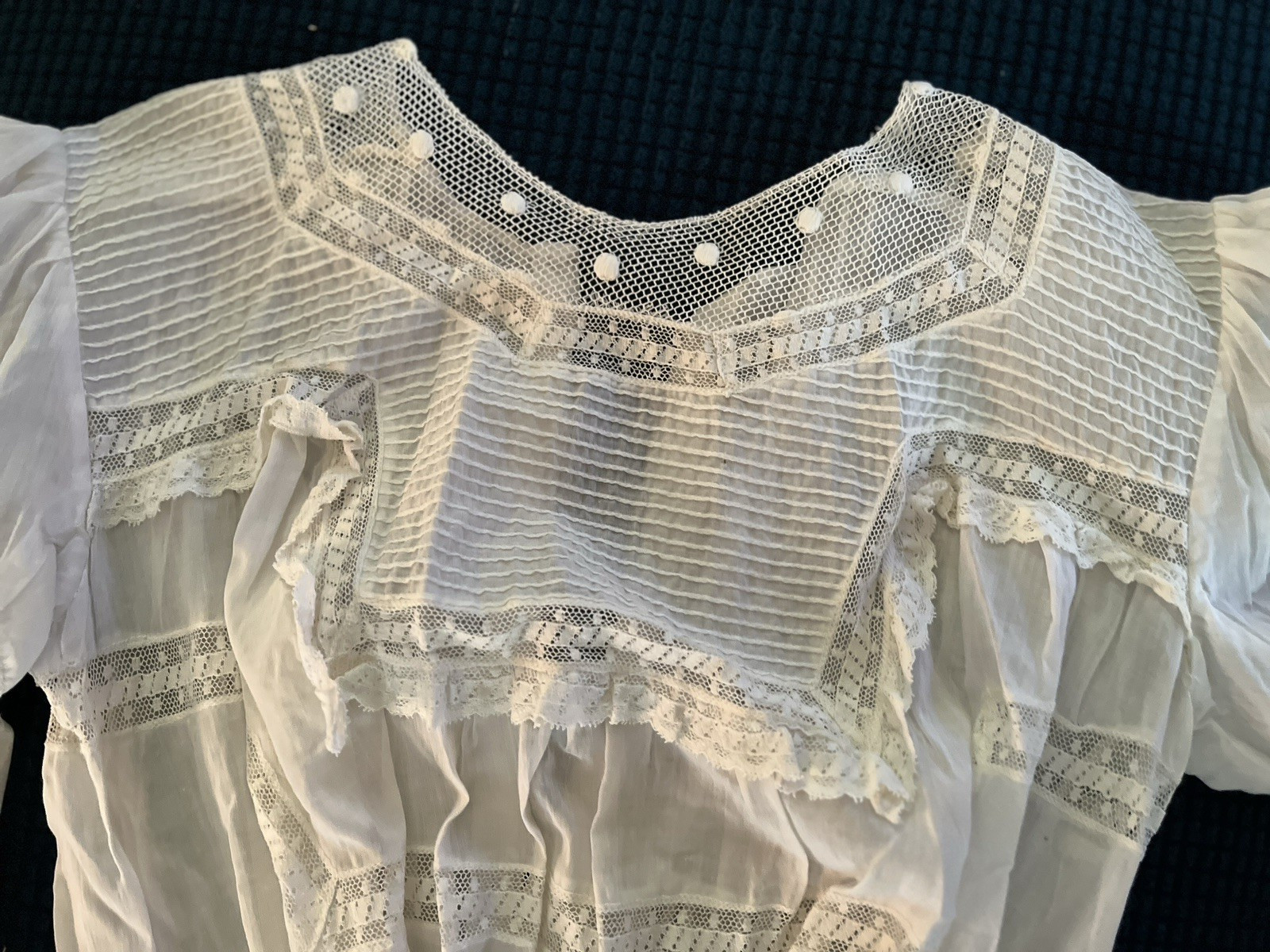 Antique Edwardian Cotton Tea Lawn Dress With Lace Sheer White