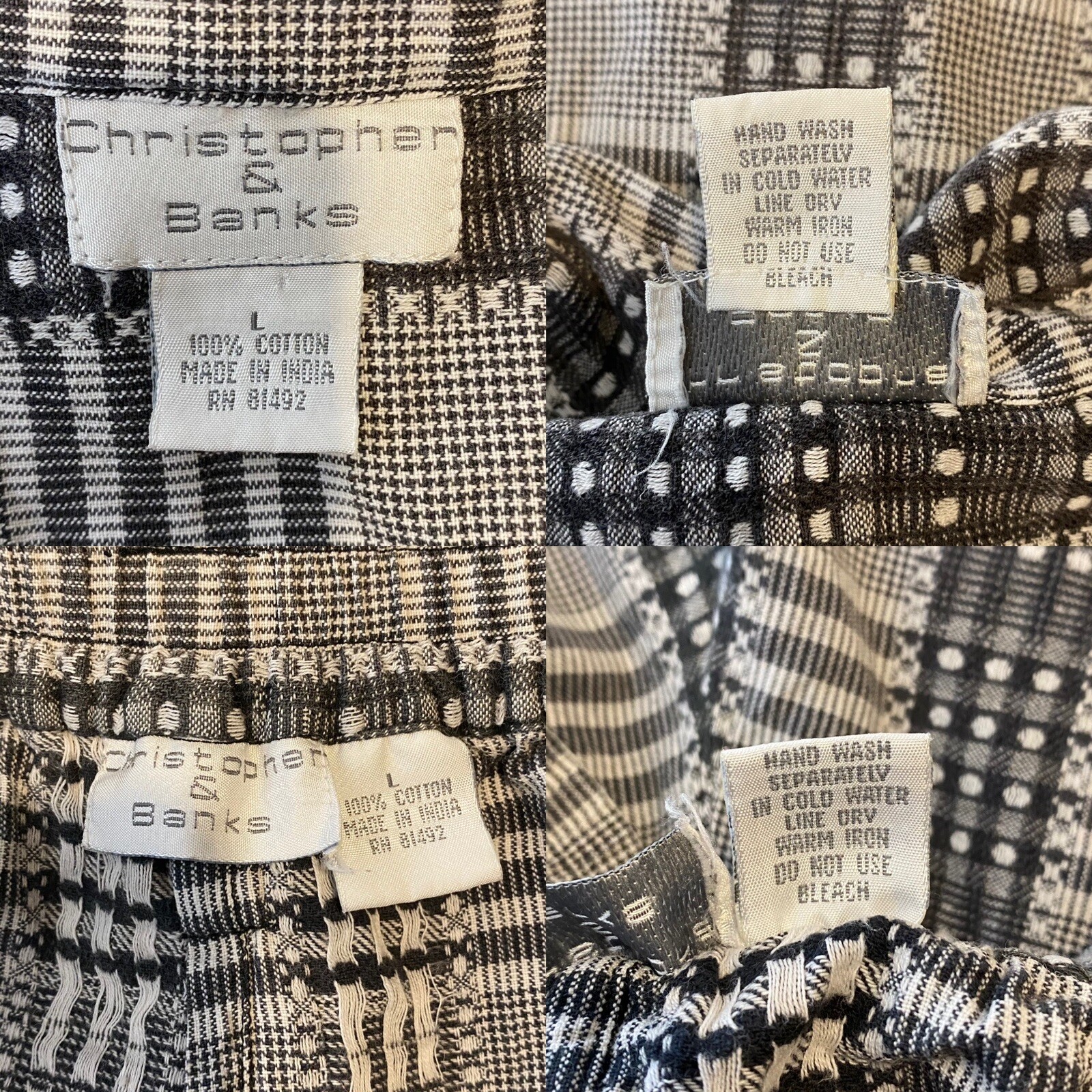 Vintage Christopher & Banks Womens Top & Shorts Set Large Mixed Plaid Check Gray