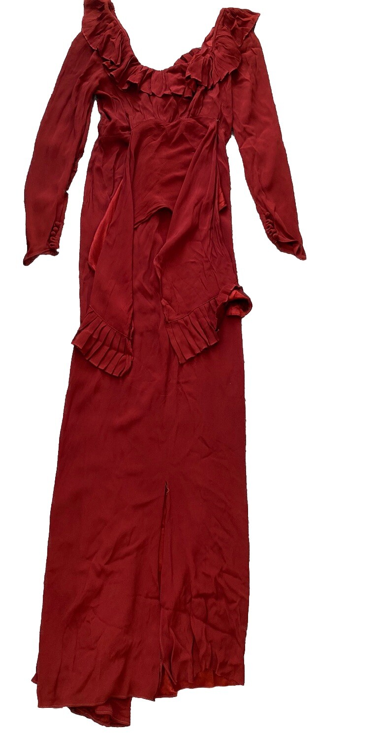 Vintage Dress 1970s Burnt Orange Ruffle XS / Small Maxi Long Bohemian 70s
