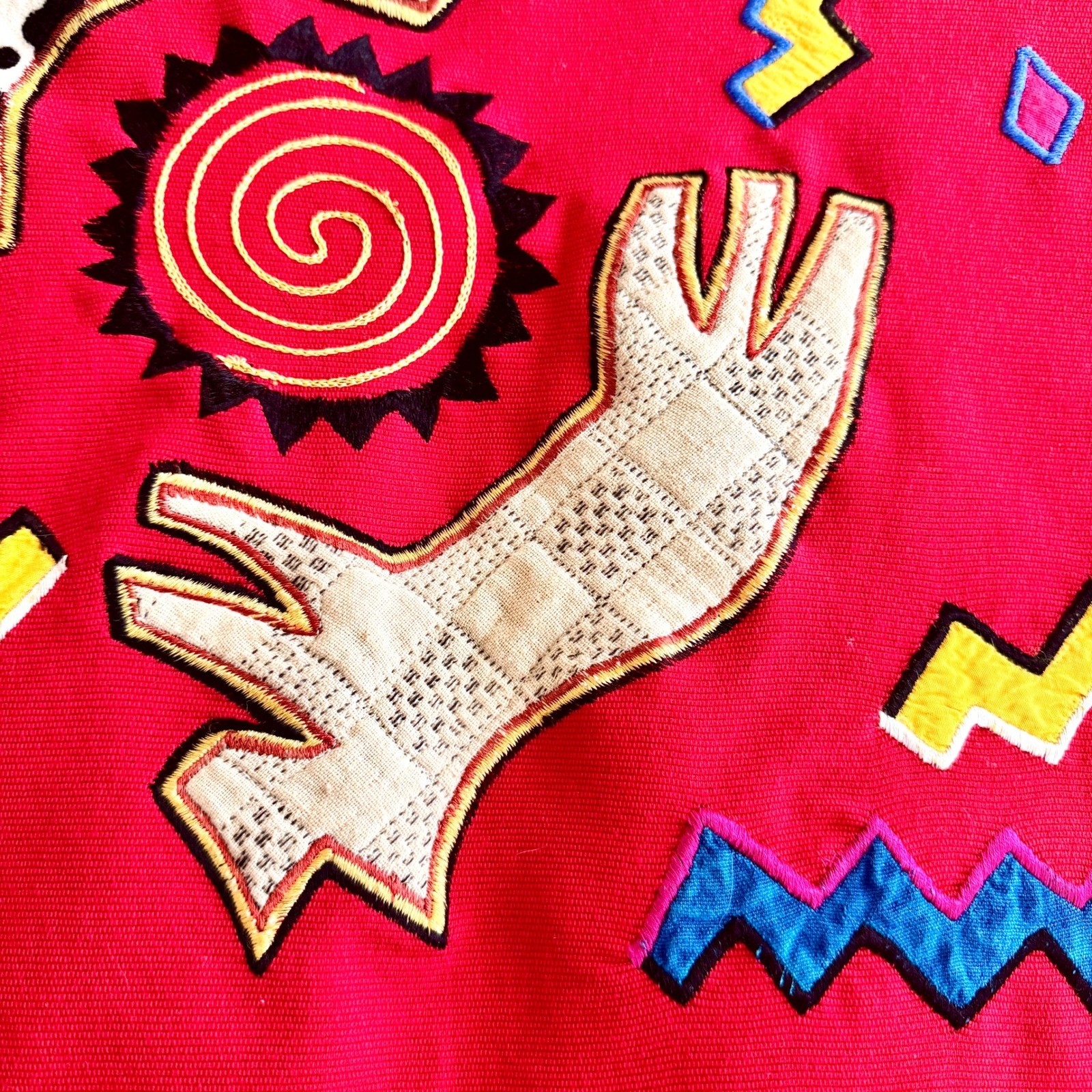 Indigo Moon Vintage Wearable Art Jacket Red Celestial Animal Embroidered Small