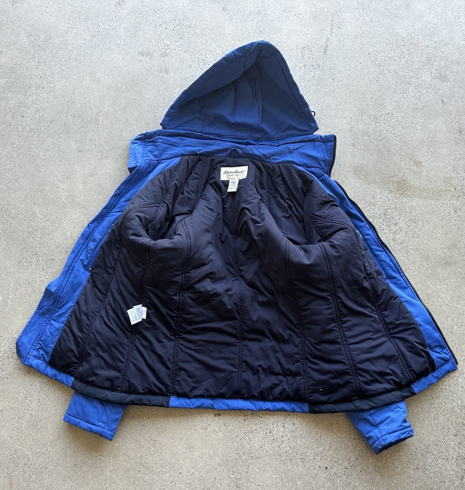 Vintage Eddie Bauer Blue Nylon Blend Insulated Soft Shell Hooded Jacket Size S